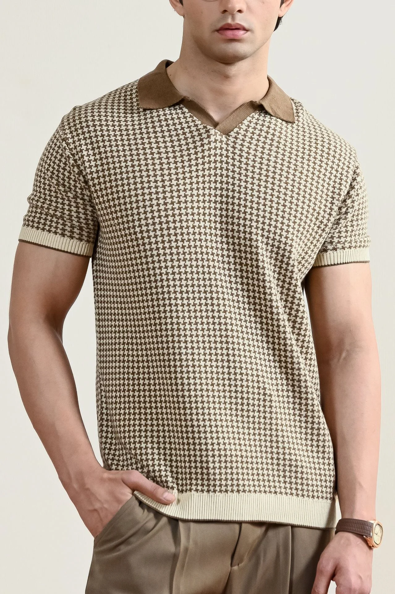 Abstract Jacquard Knit Polo Shirt (MKP-04) - Image 5