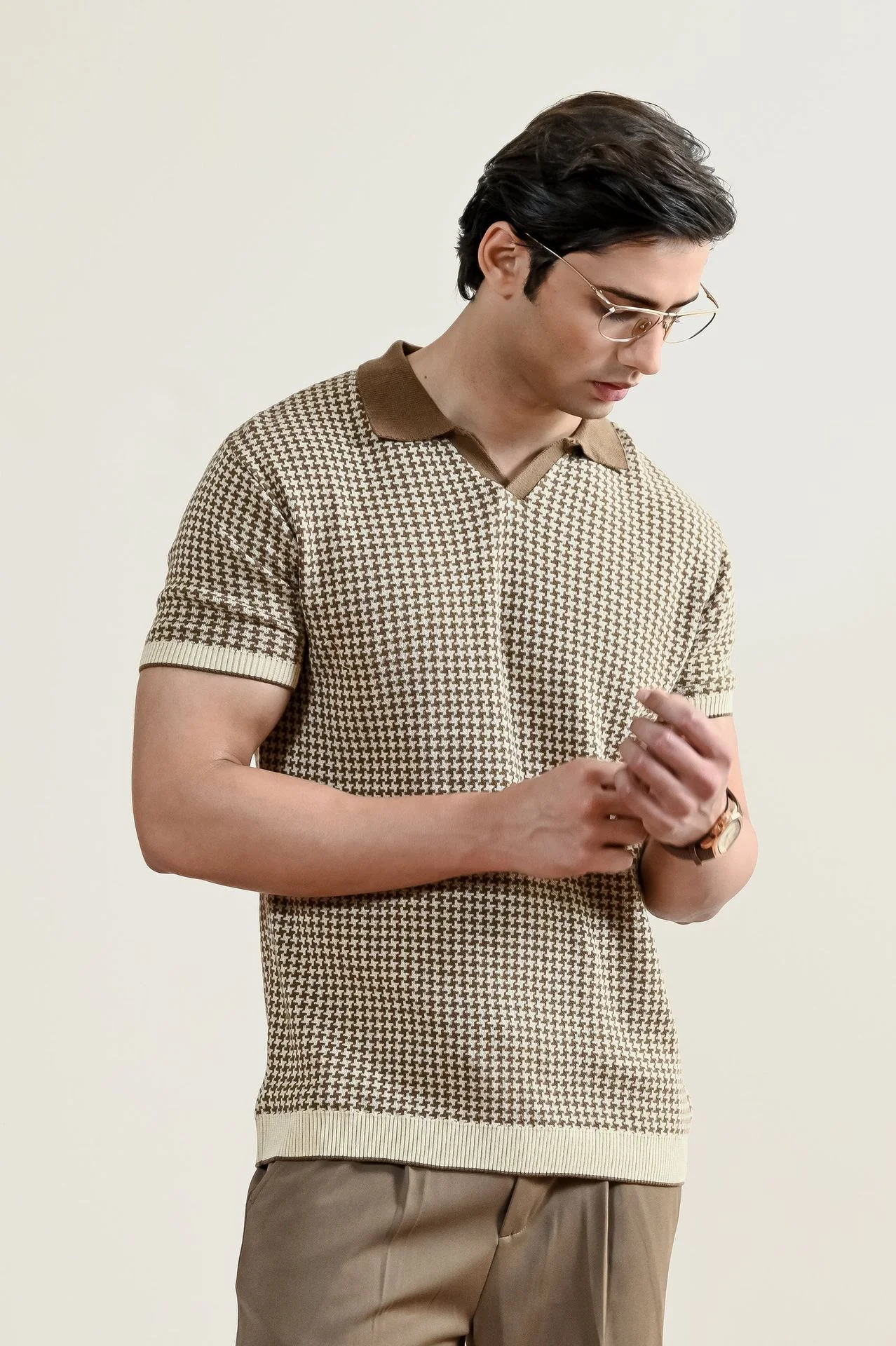 Abstract Jacquard Knit Polo Shirt (MKP-04) - Image 8
