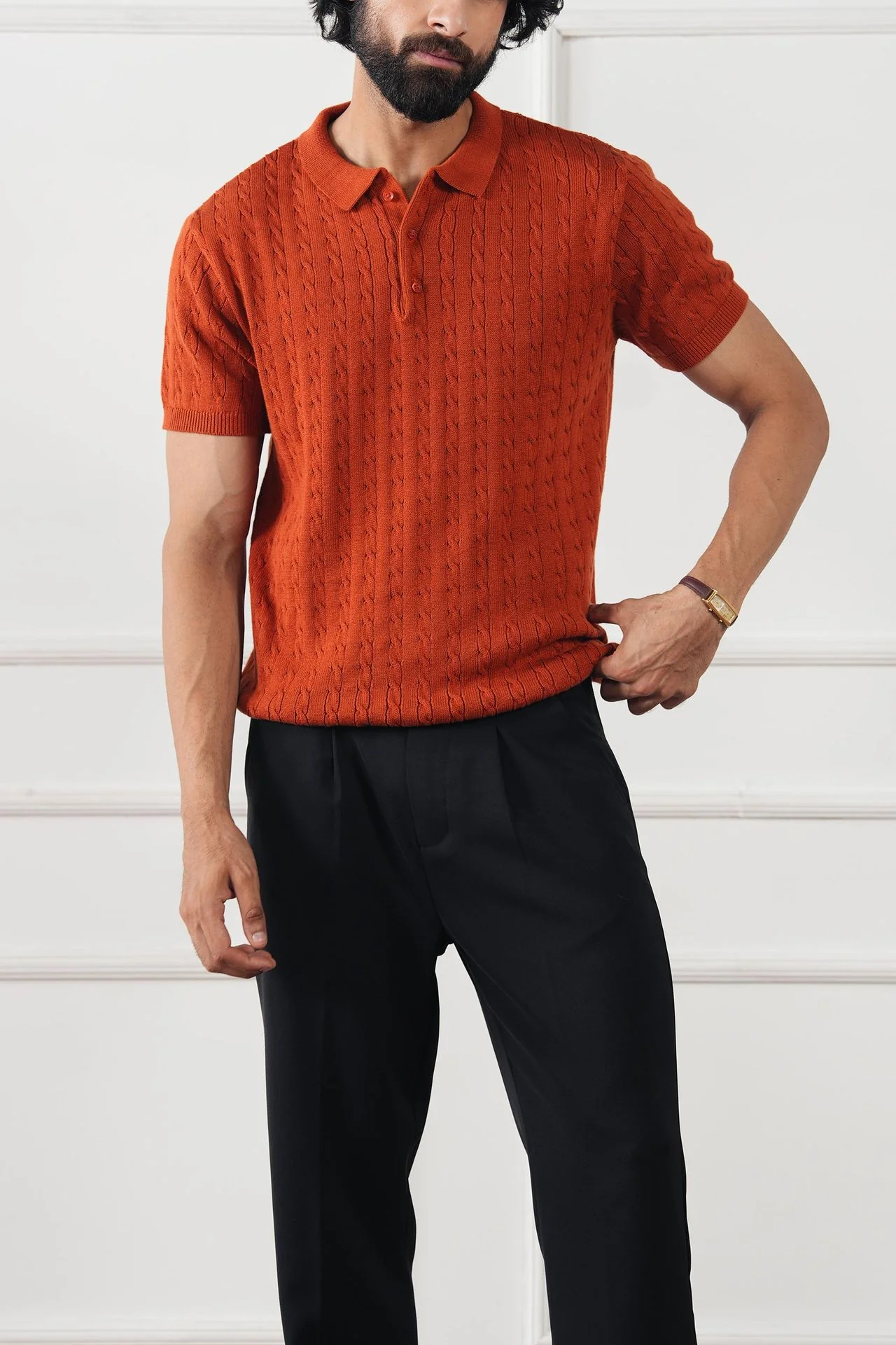 Cable Knit Polo Shirt (MKP-05) - Image 10