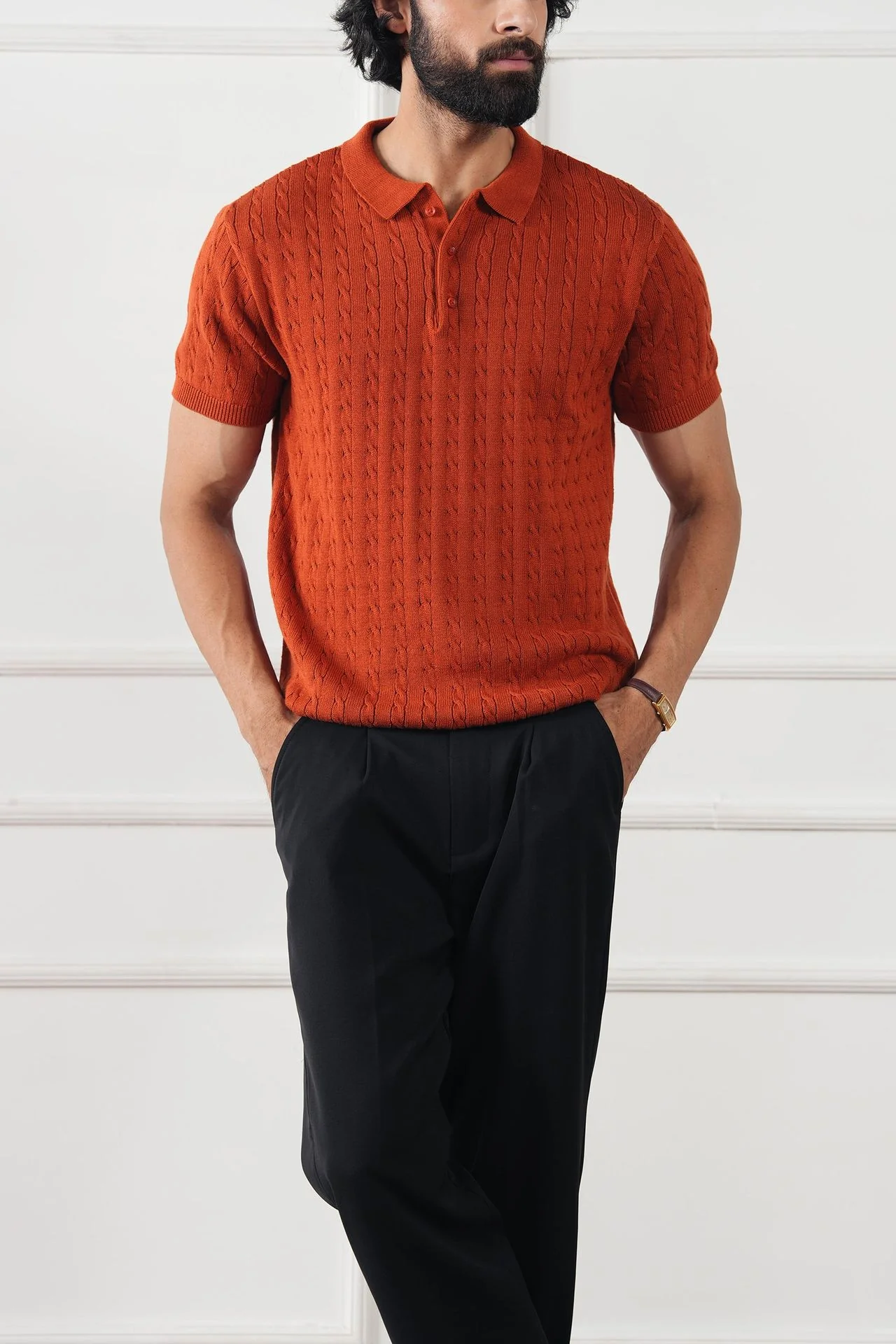 Cable Knit Polo Shirt (MKP-05) - Image 12