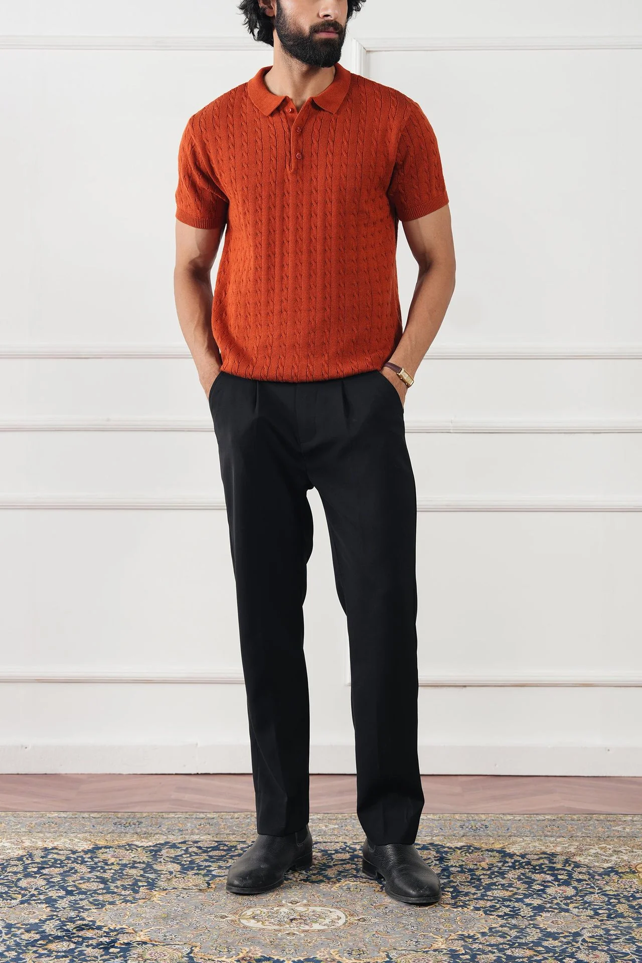 Cable Knit Polo Shirt (MKP-05) - Image 3