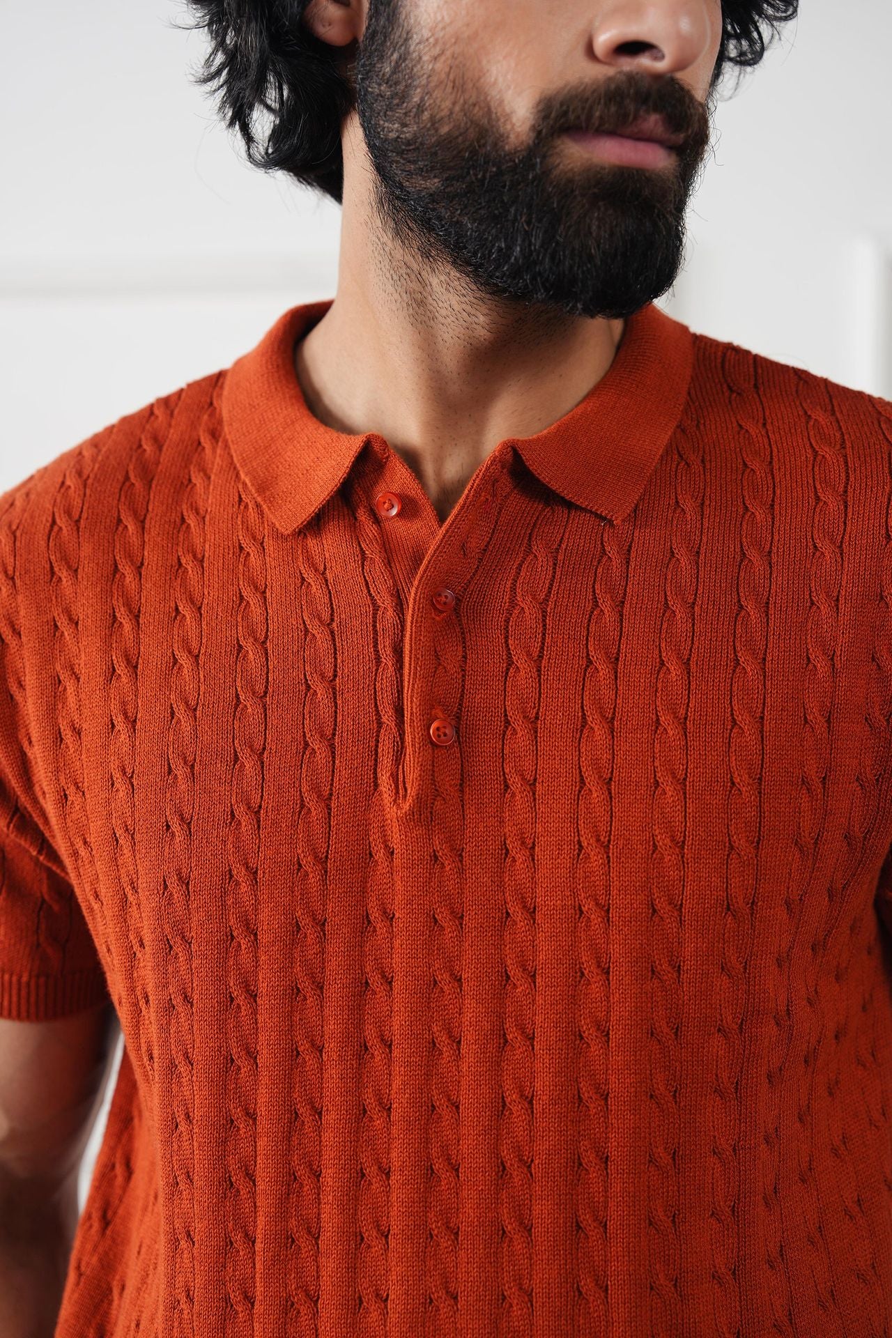 Cable Knit Polo Shirt (MKP-05) - Image 4