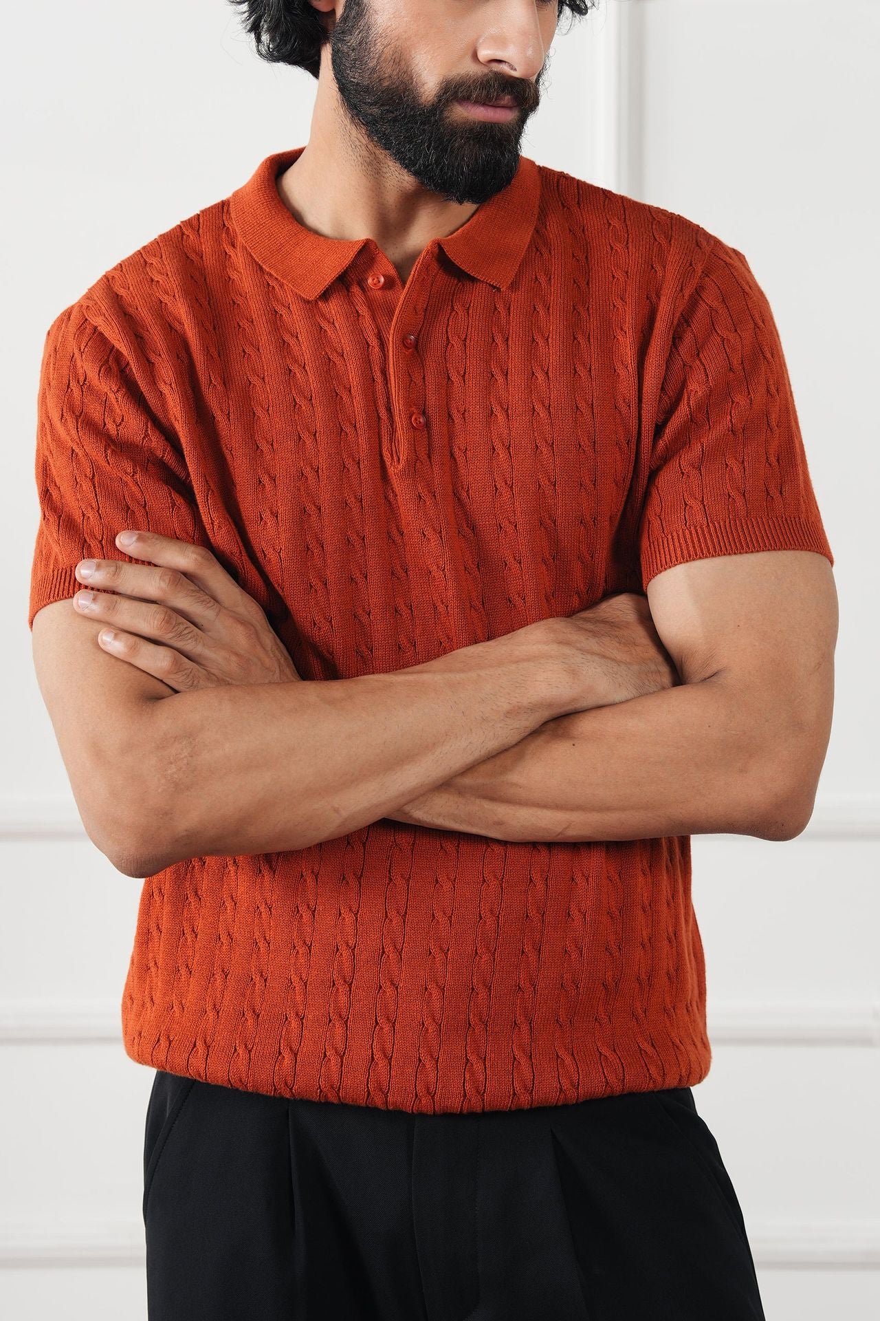 Cable Knit Polo Shirt (MKP-05) - Image 7