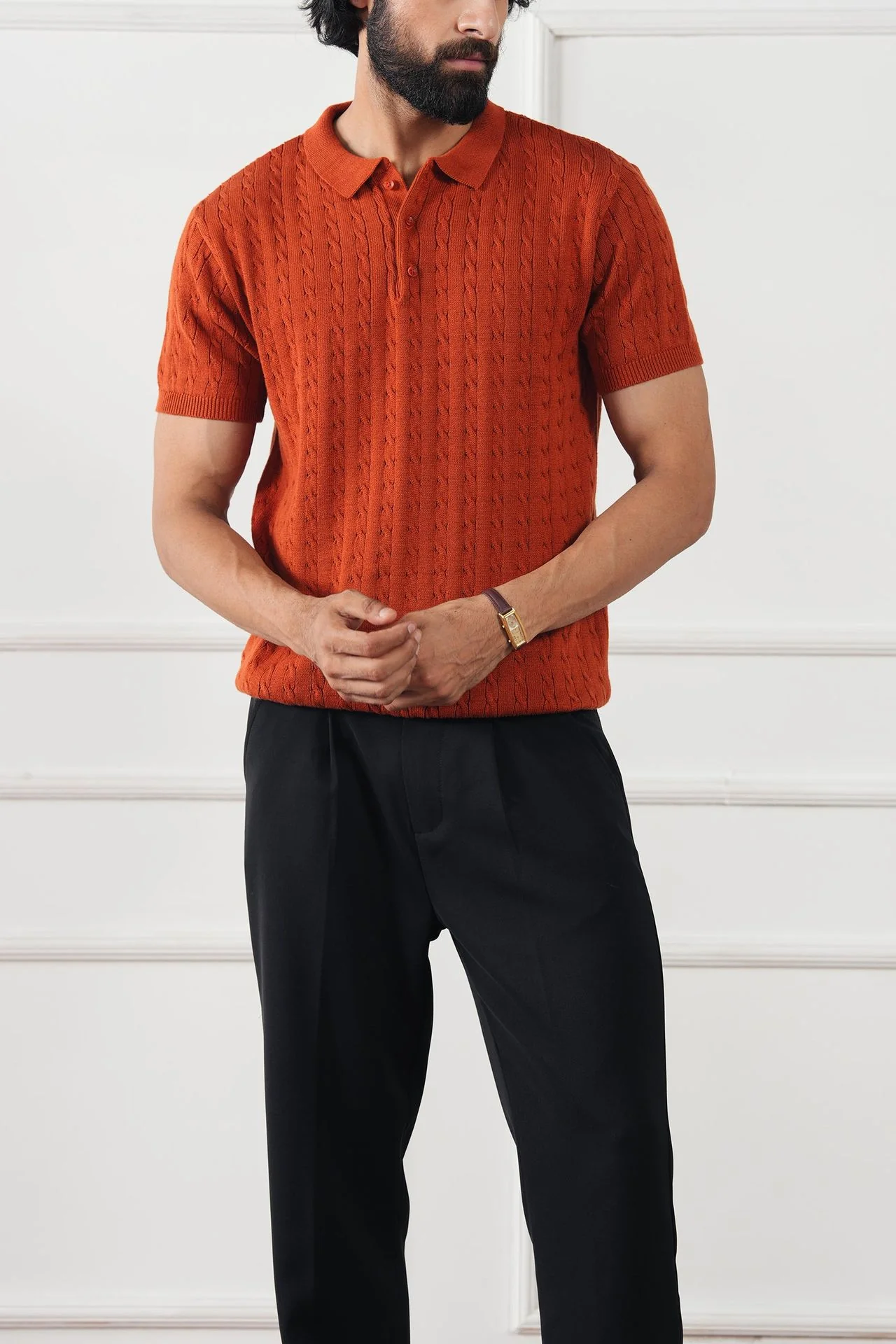 Cable Knit Polo Shirt (MKP-05) - Image 9