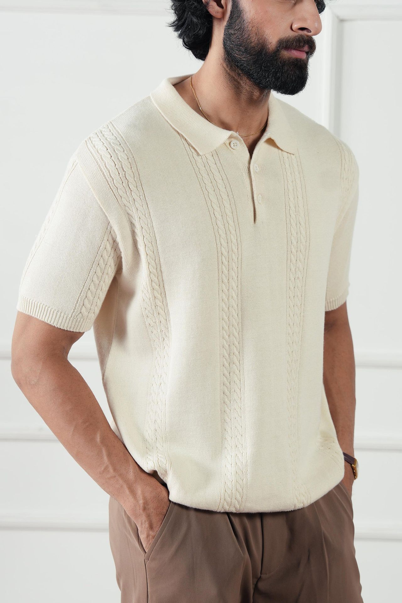 Cable Knit Polo Shirt (MKP-07) - Image 7