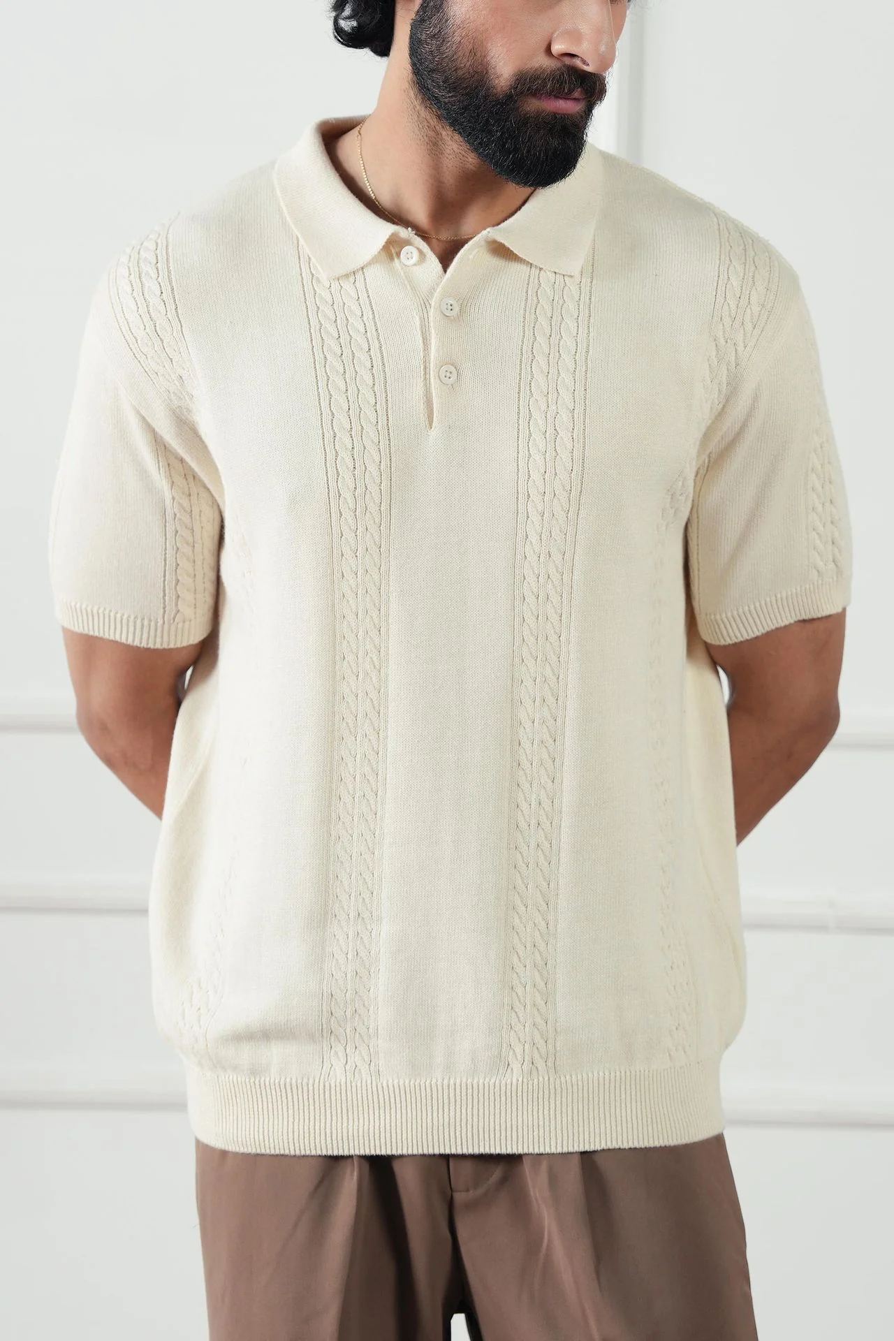 Cable Knit Polo Shirt (MKP-07) - Image 8