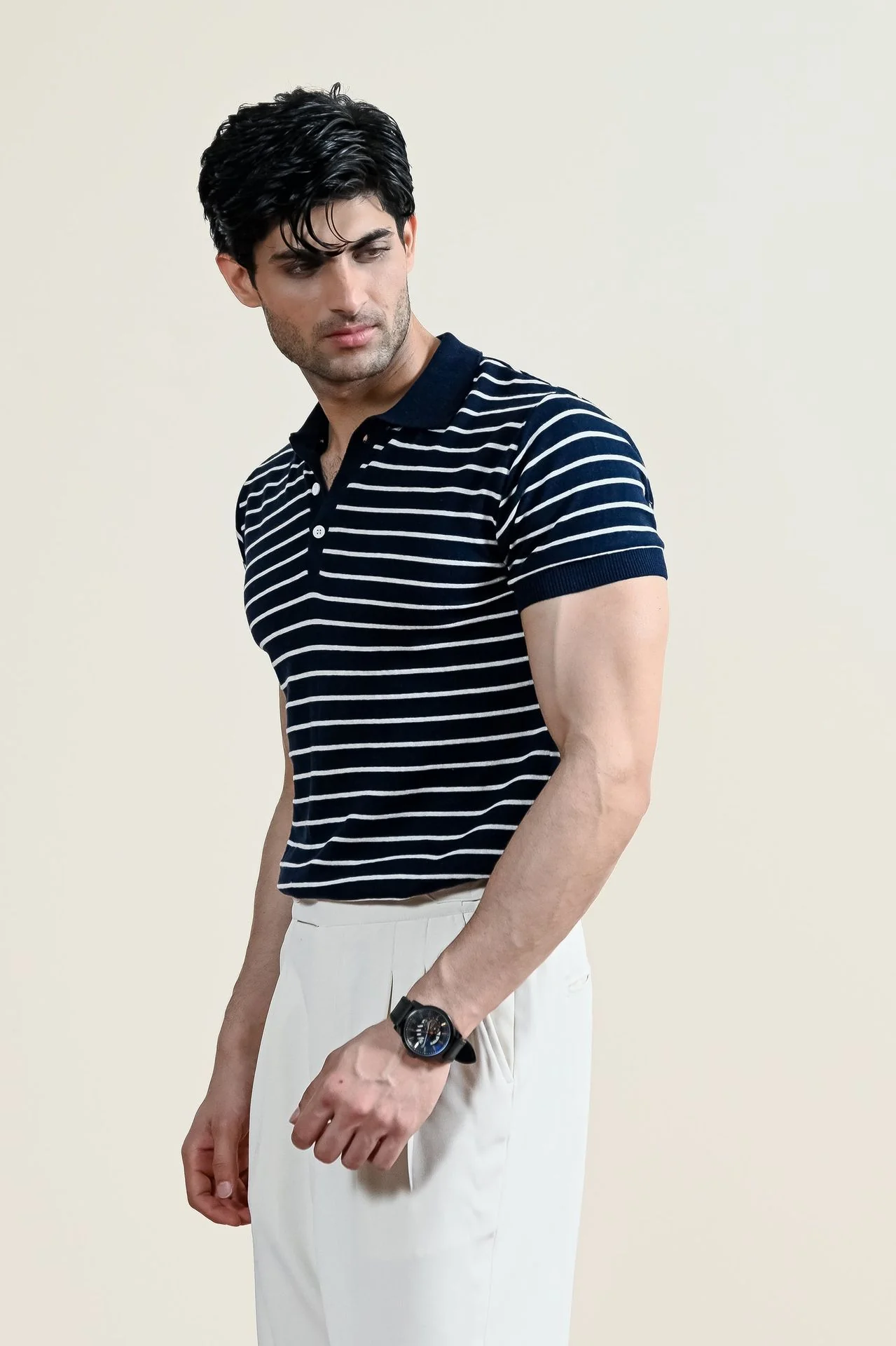 Classic Striped Knit Polo Shirt (MKP-07) - Image 6