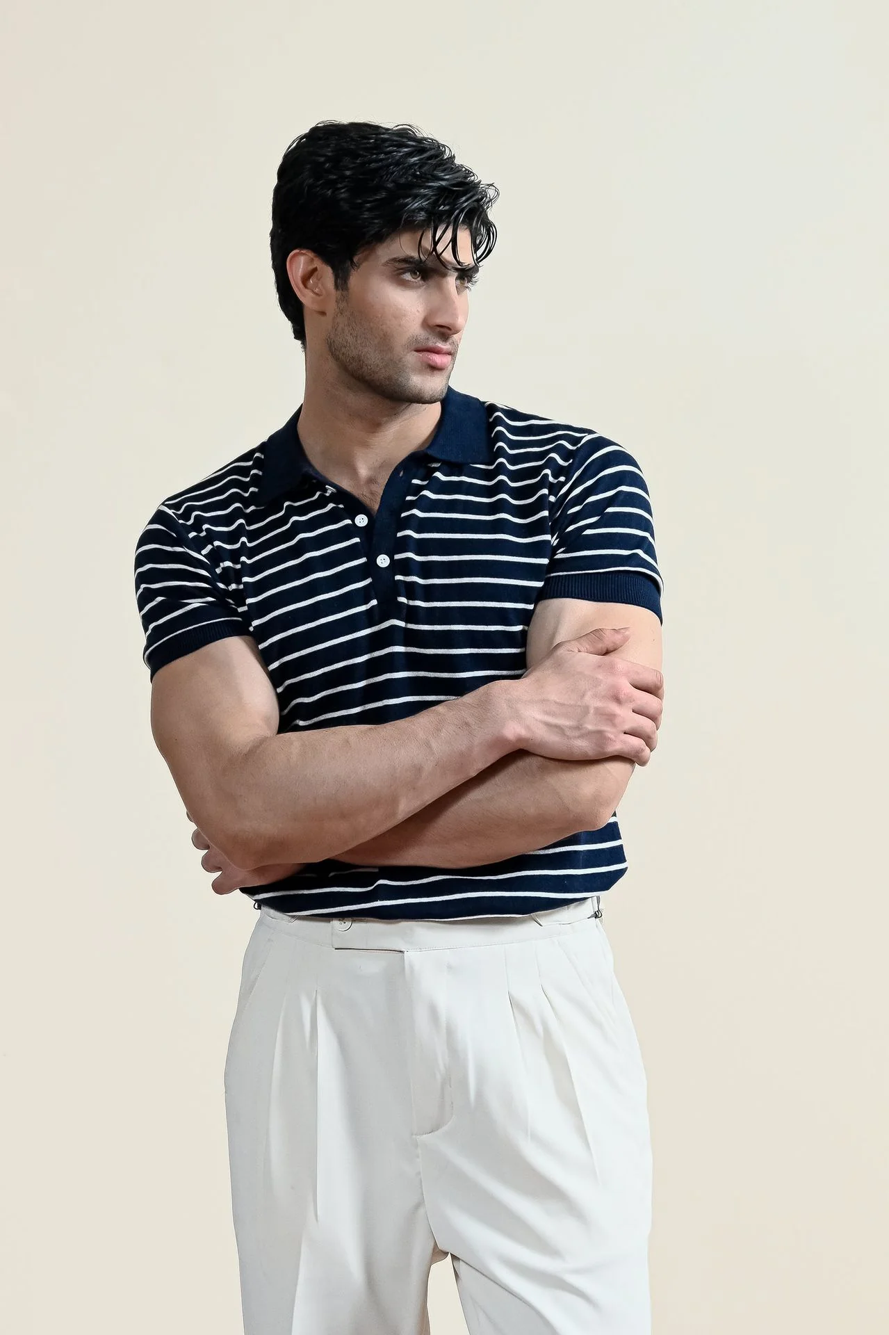 Classic Striped Knit Polo Shirt (MKP-07) - Image 8
