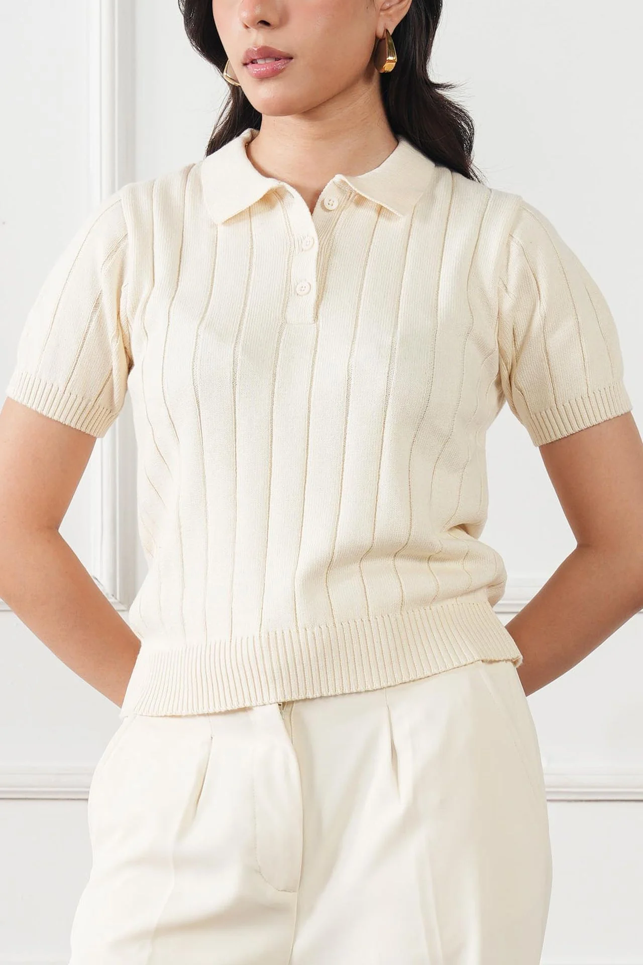 Drop Needle Knit Polo Shirt (WKP-03) - Image 6