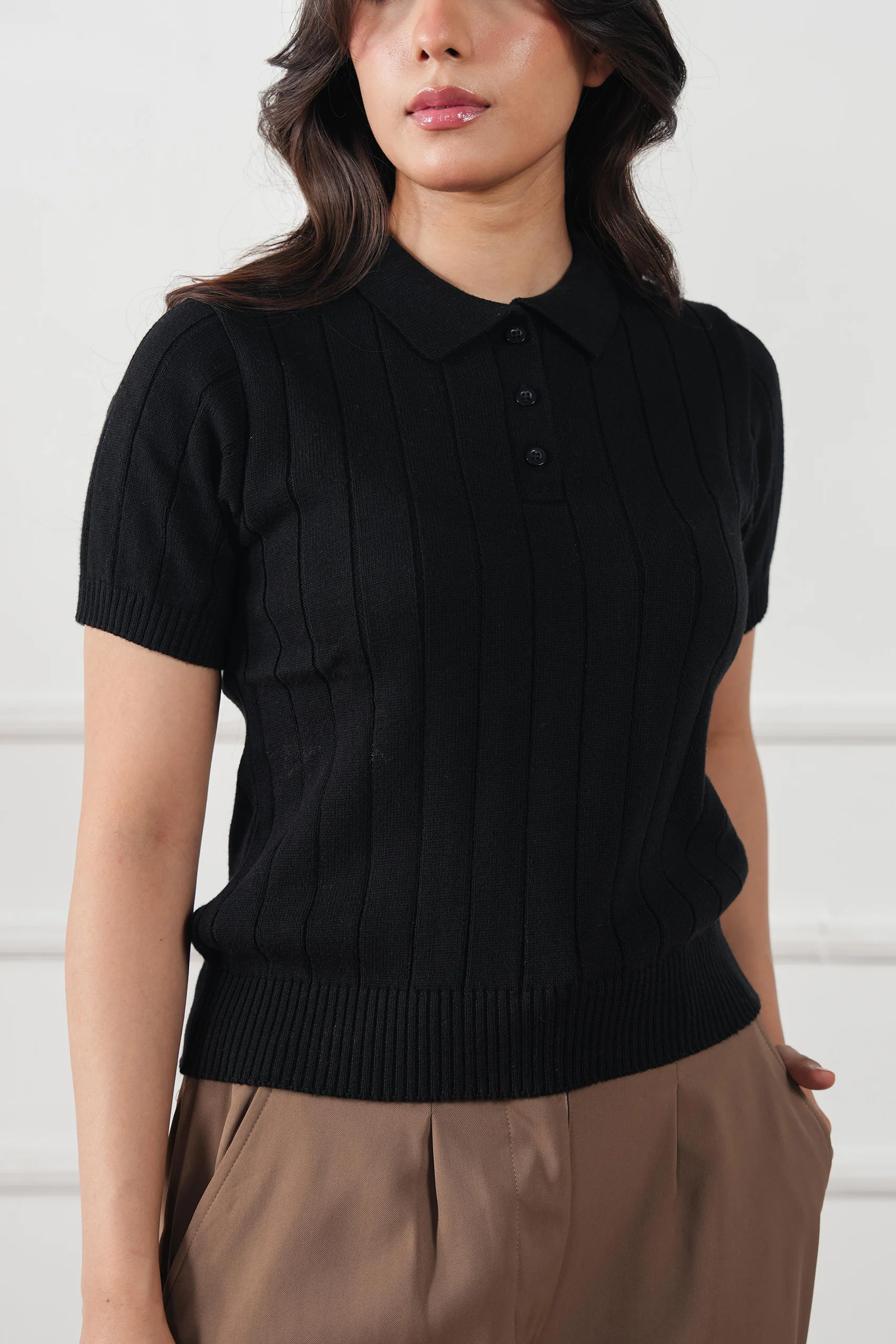 Drop Needle Knit Polo Shirt (WKP-04) - Image 11