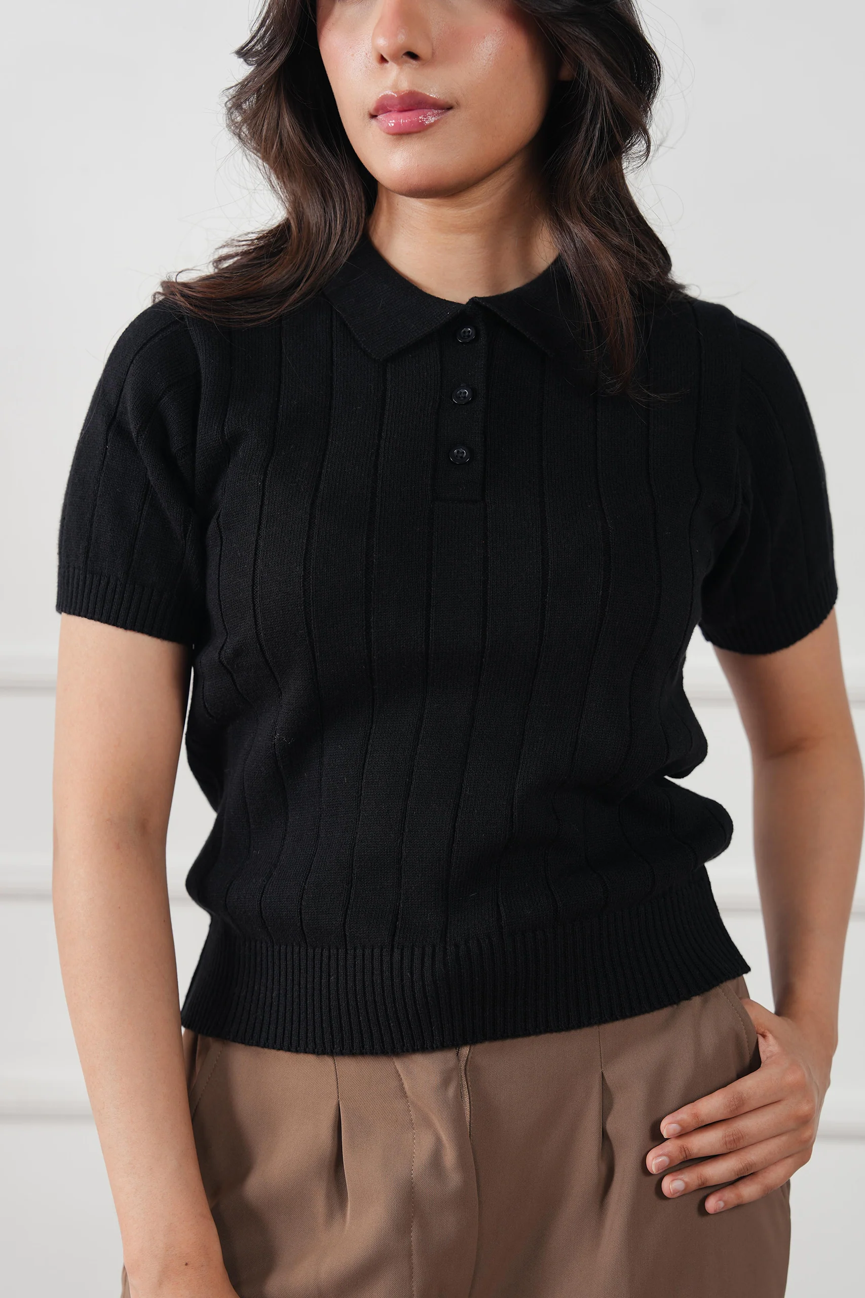 Drop Needle Knit Polo Shirt (WKP-04) - Image 12