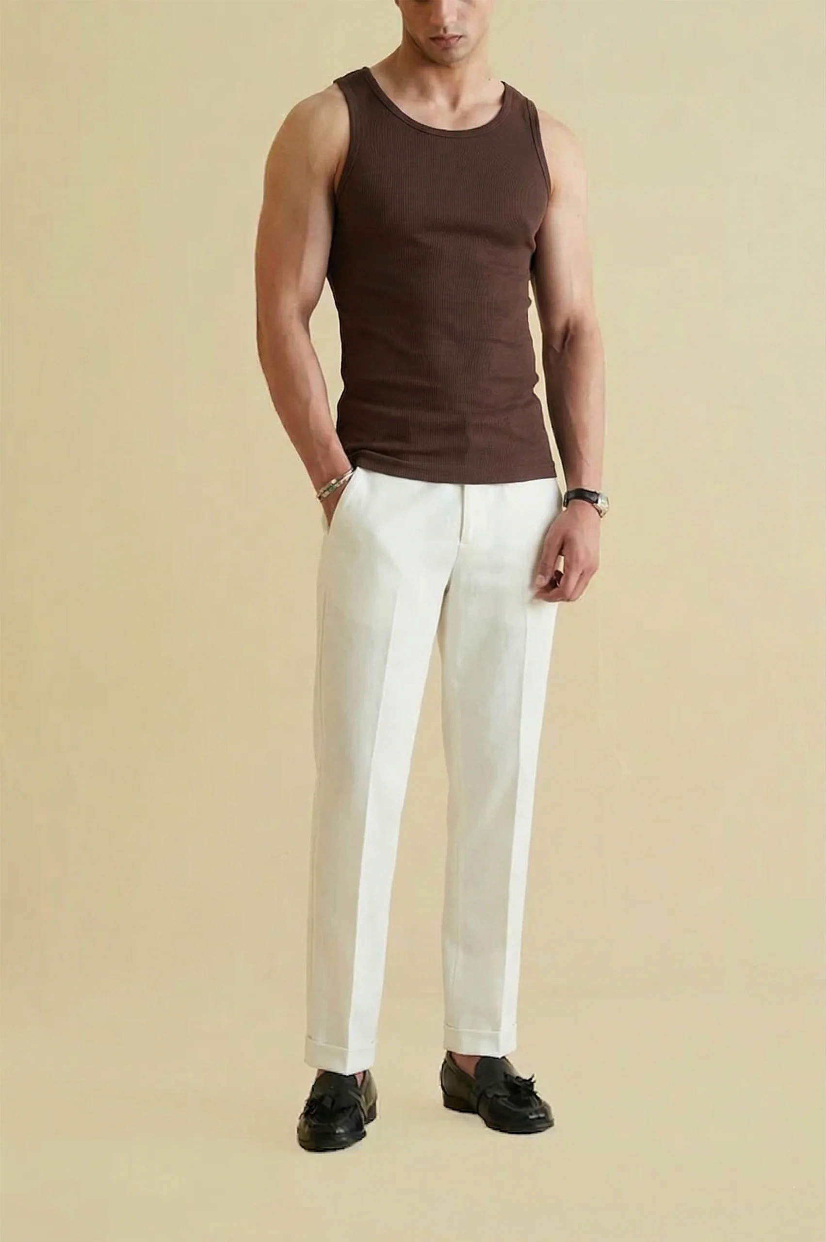 Men's Ribbed Vest - Dark Brown - Image 3