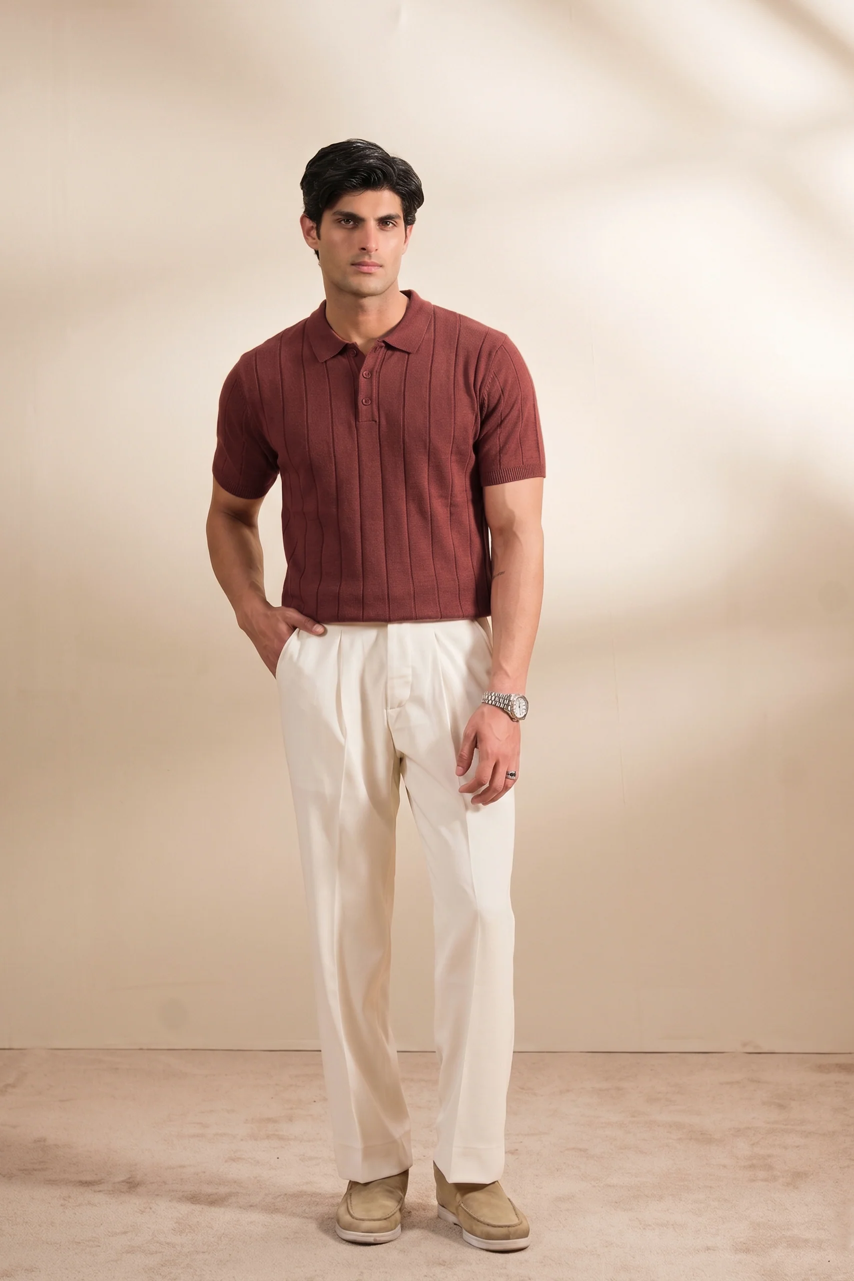 Drop Needle  Knit Polo Shirt (MKP-24) - Image 2