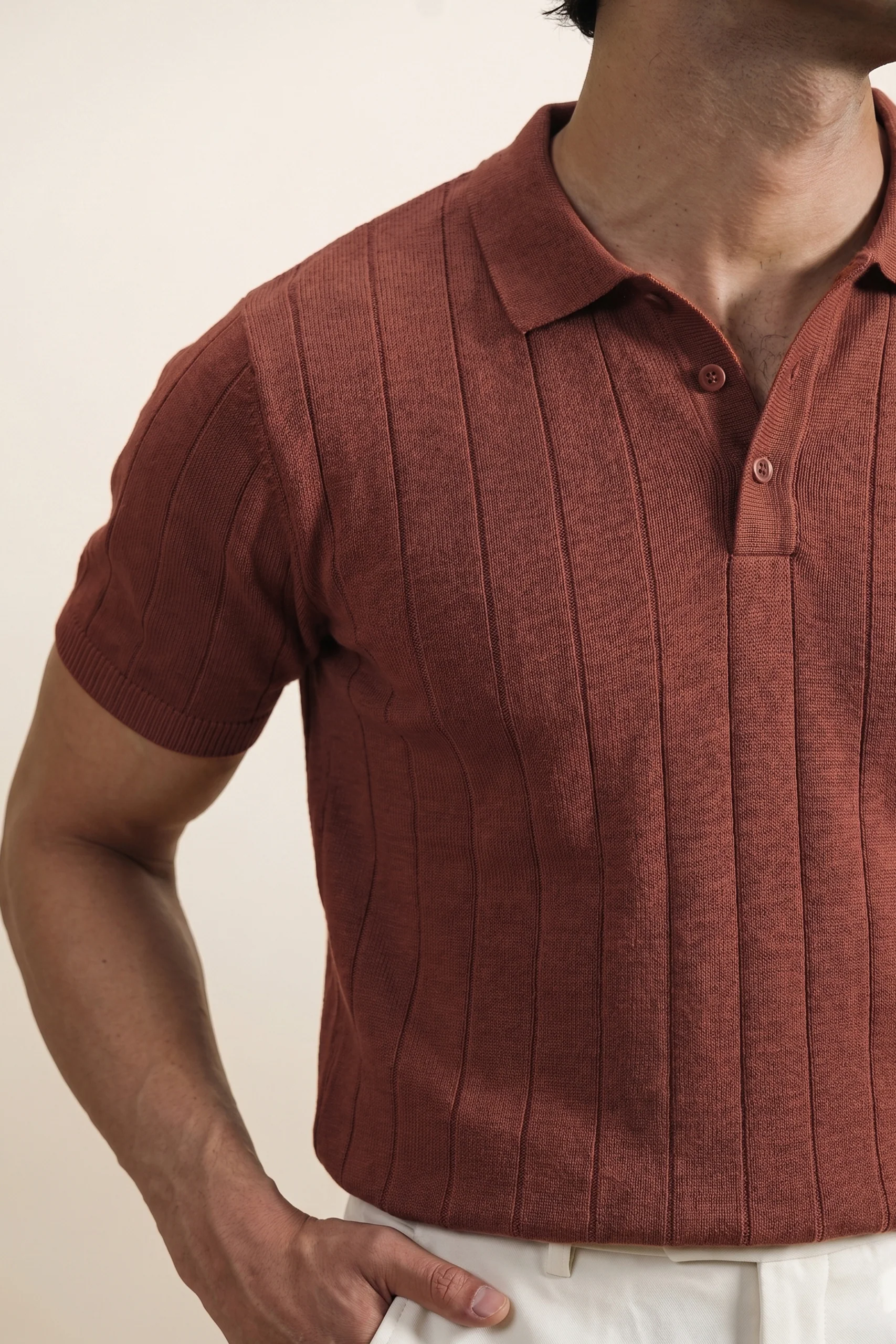 Drop Needle  Knit Polo Shirt (MKP-24) - Image 3