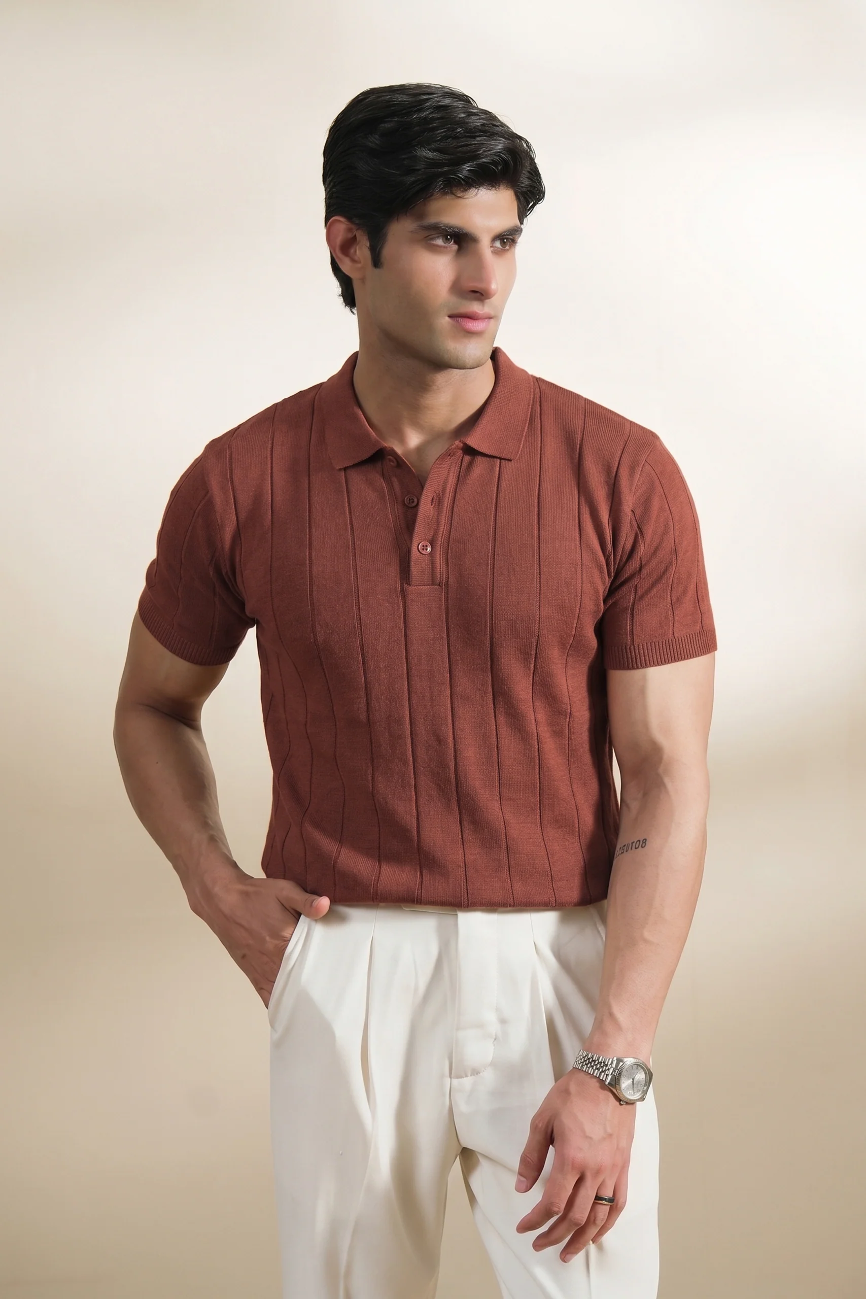 Drop Needle  Knit Polo Shirt (MKP-24) - Image 5