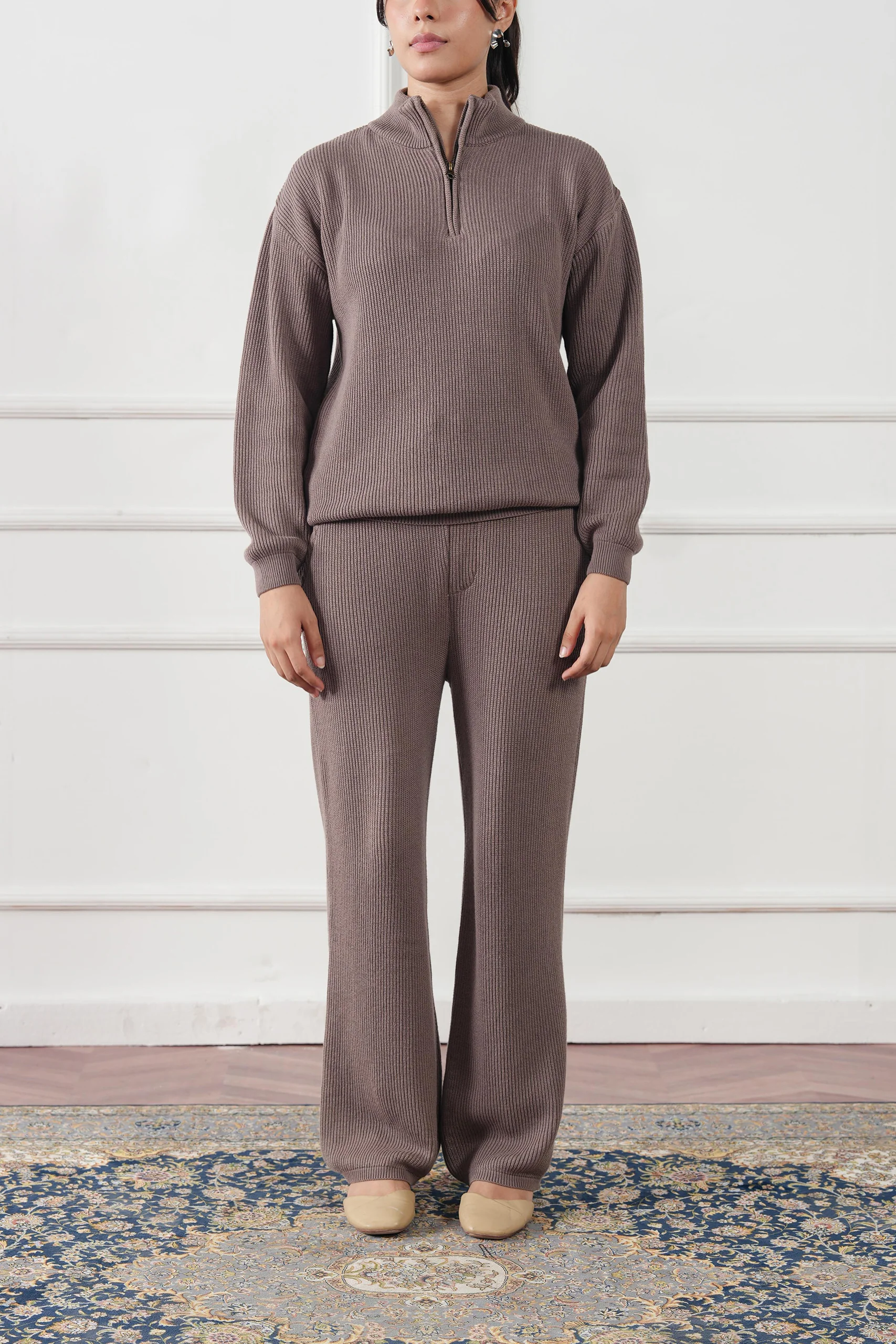 Quarter Zip Ribbed Knit Sweater (WKS-01) - Image 9