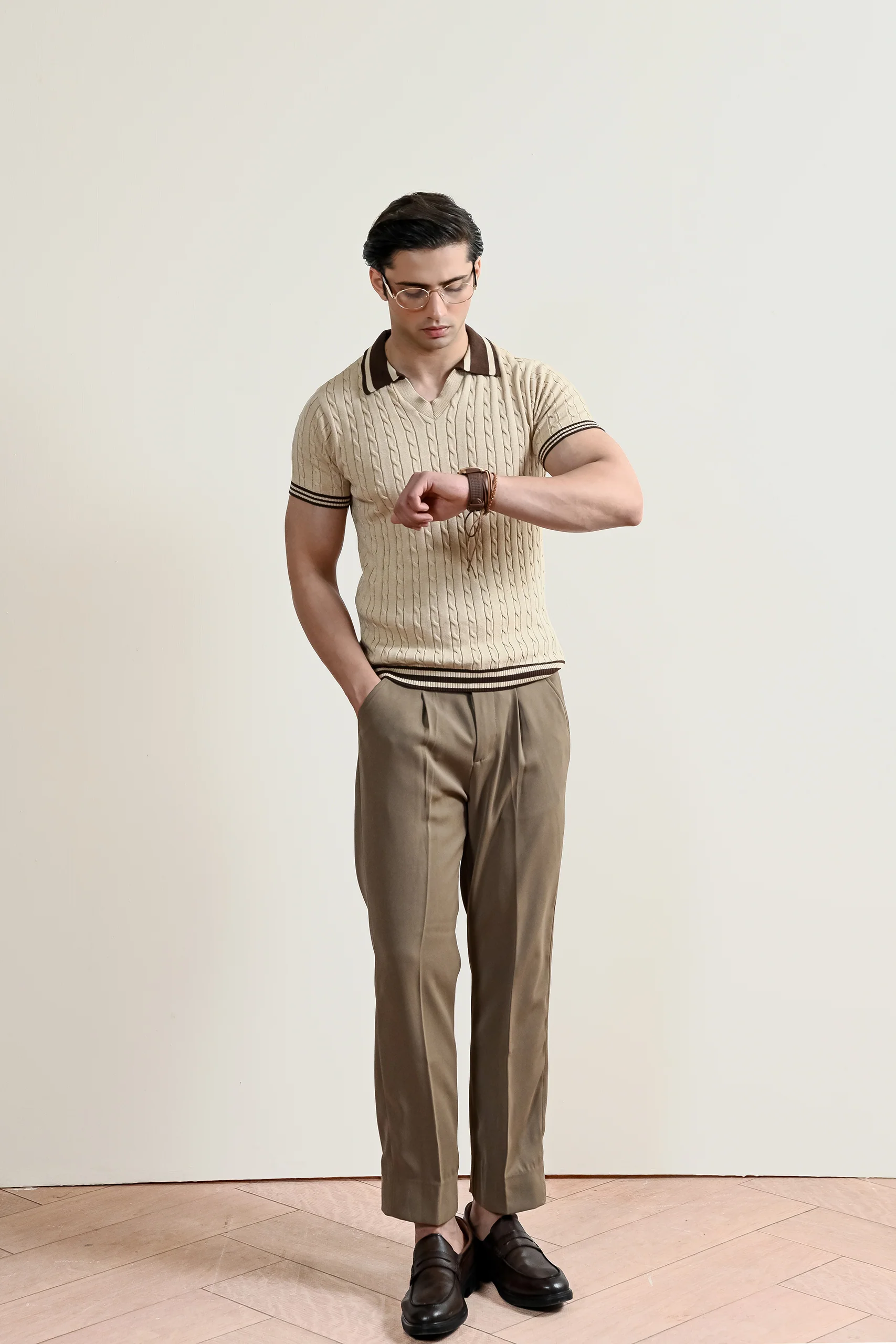 Retro Cable Knit Polo Shirt (MKP-05) - Image 3