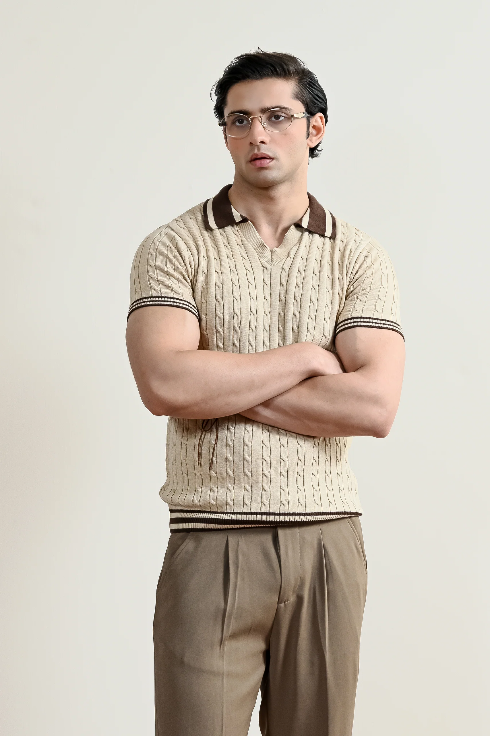 Retro Cable Knit Polo Shirt (MKP-05) - Image 4
