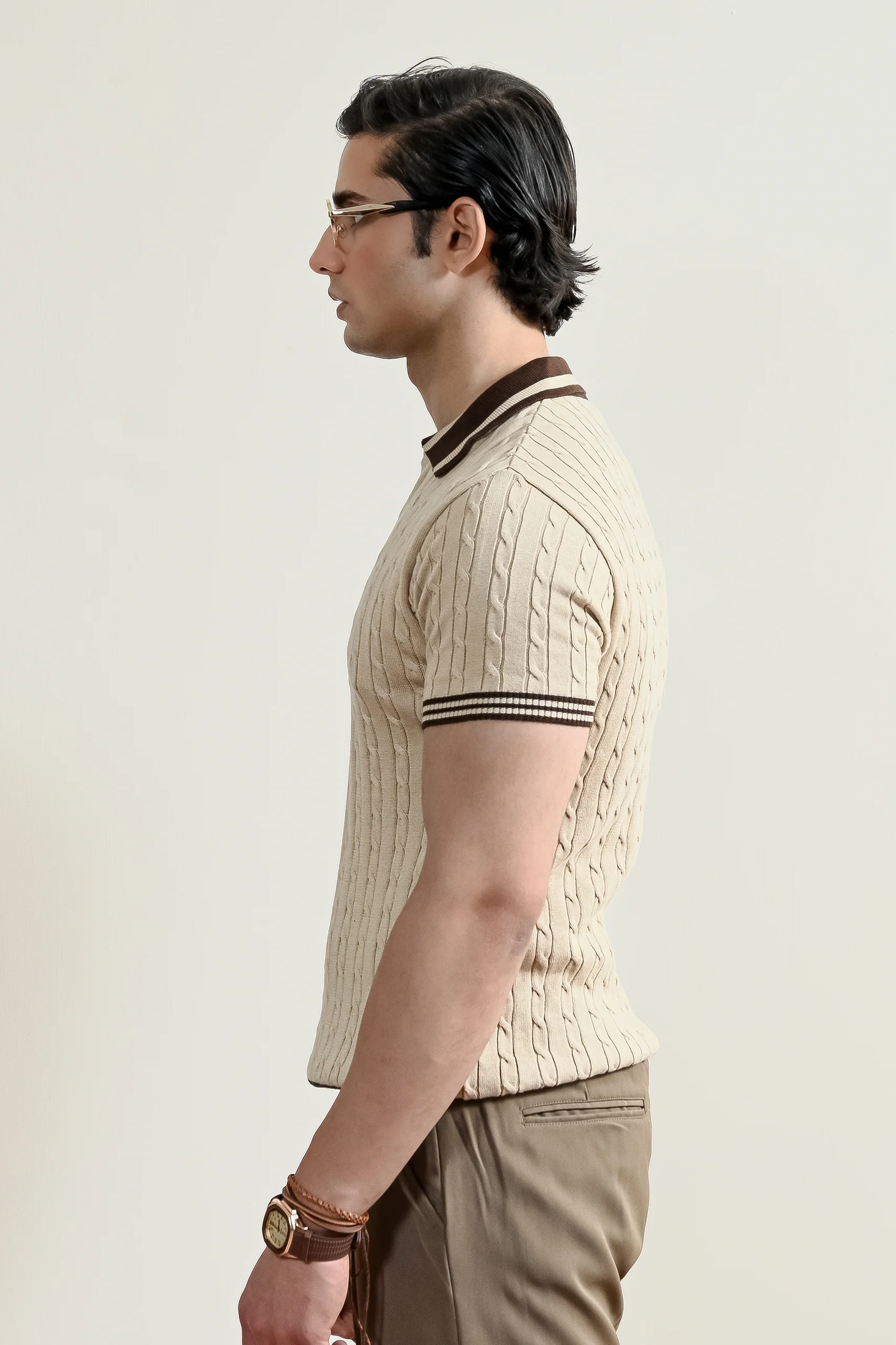 Retro Cable Knit Polo Shirt (MKP-05) - Image 5