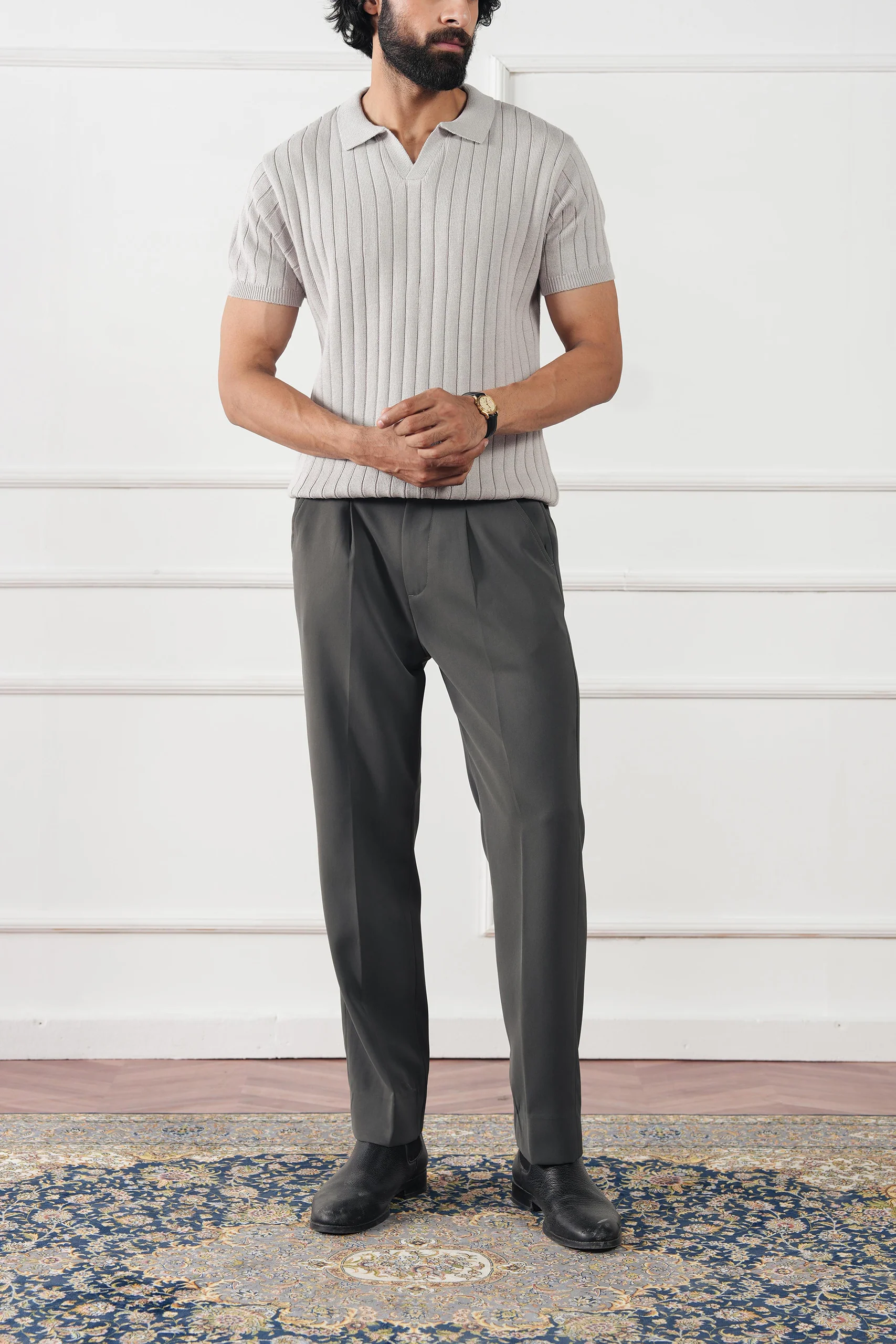 Rib Knit Polo Shirt (MKP-10) - Image 10