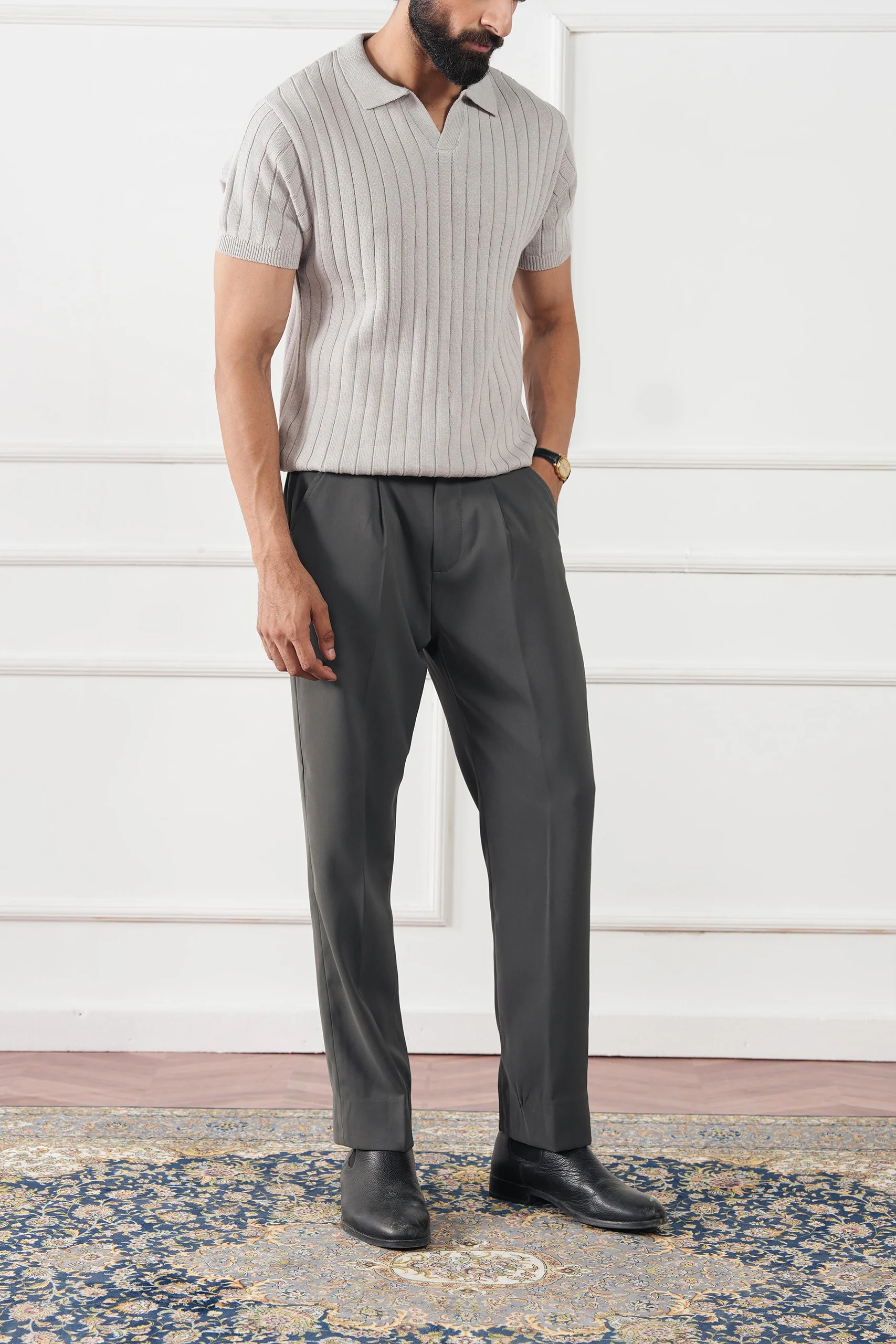Rib Knit Polo Shirt (MKP-10) - Image 11
