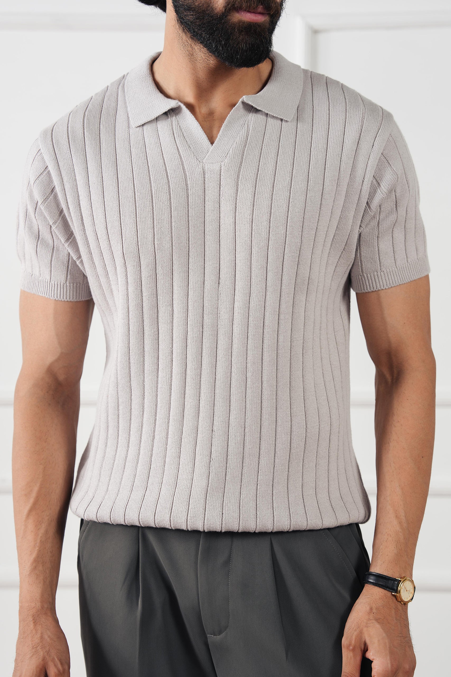 Rib Knit Polo Shirt (MKP-10) - Image 15