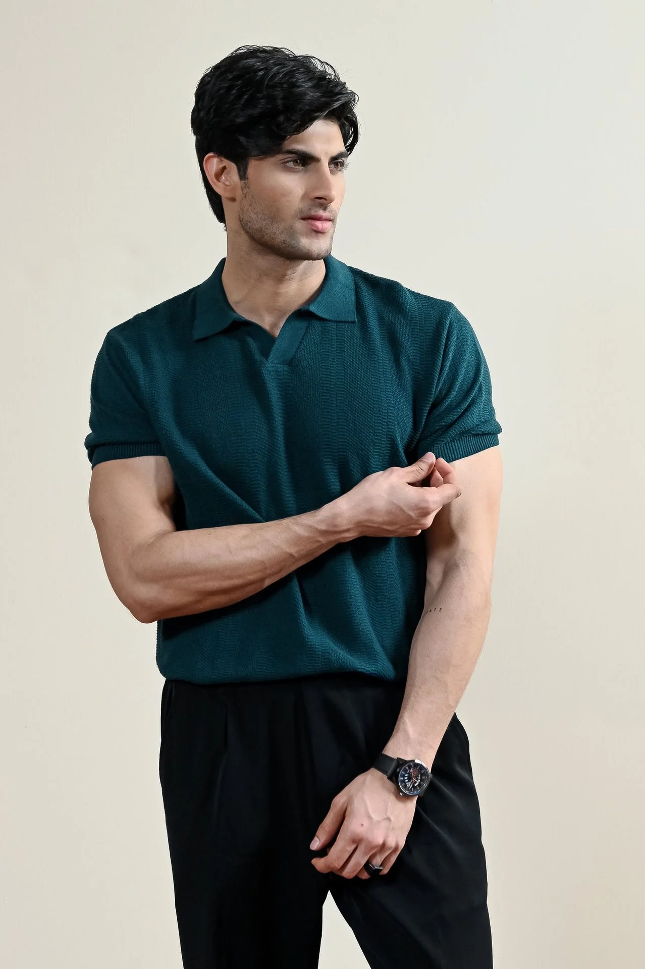 Ribbed Mulberry Knit Polo Shirt (MKP-09) - Image 6