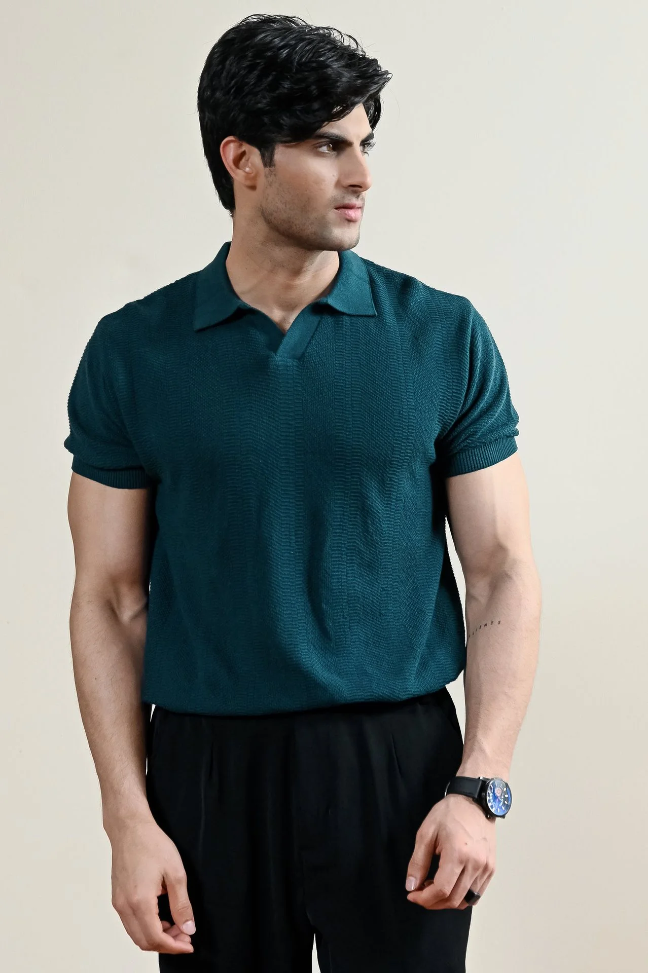 Ribbed Mulberry Knit Polo Shirt (MKP-09) - Image 7