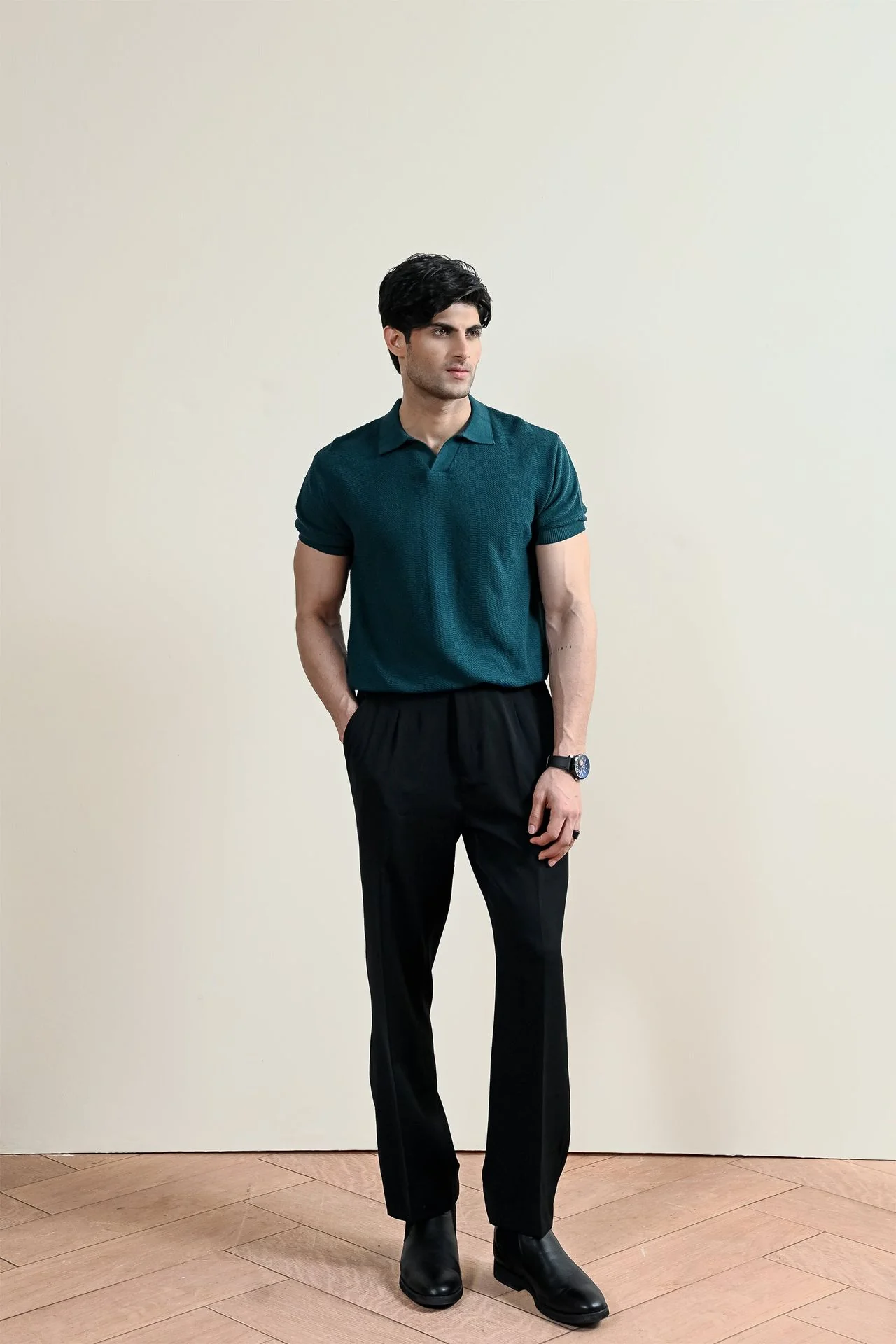 Ribbed Mulberry Knit Polo Shirt (MKP-09) - Image 8