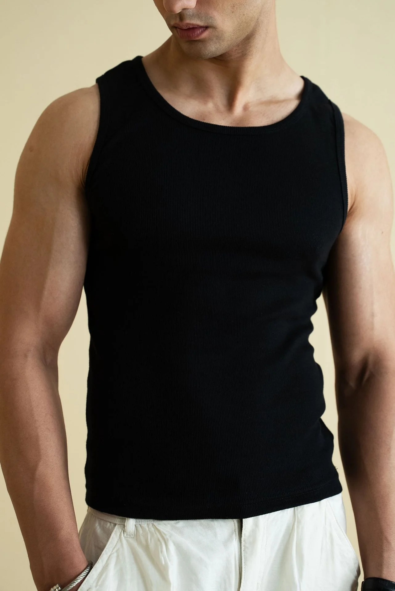 Men's Ribbed Vest - Black - Image 4