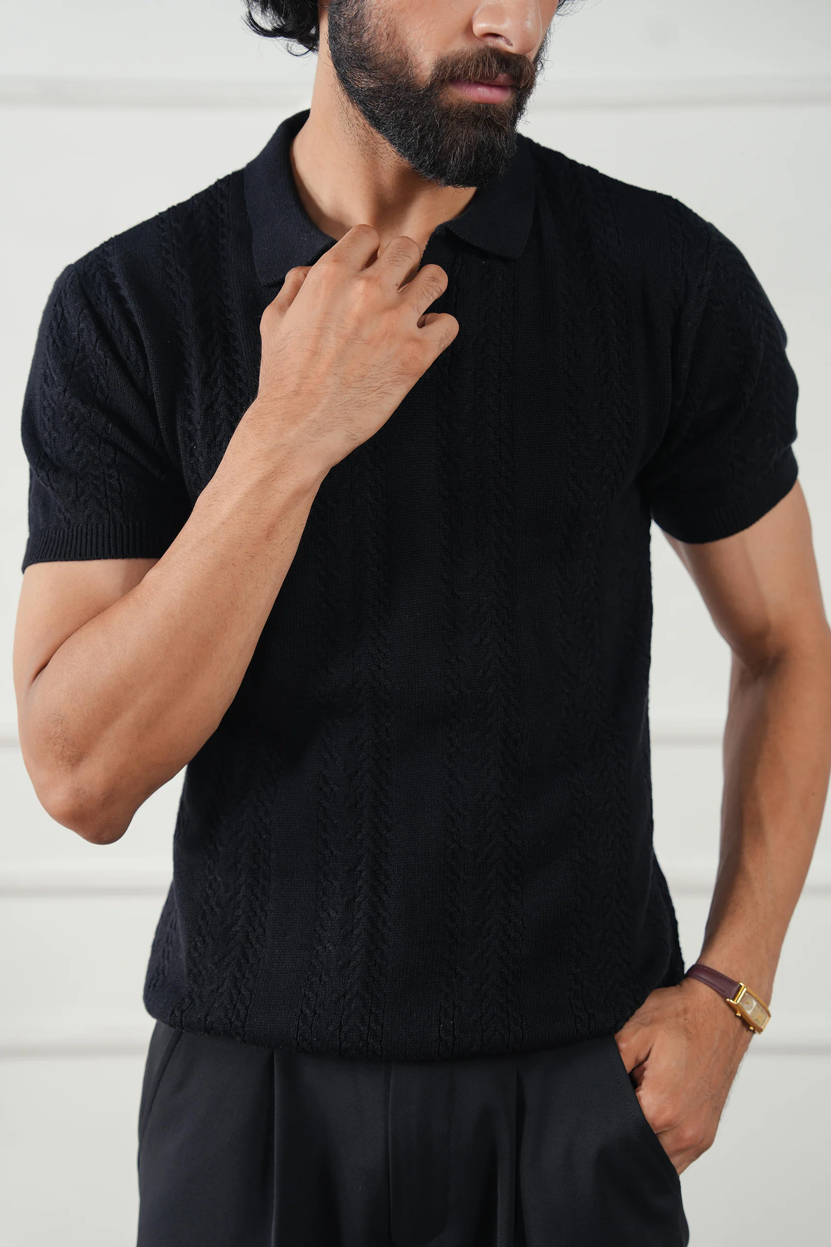Striped Knit Polo Shirt (MKP-04) - Image 8