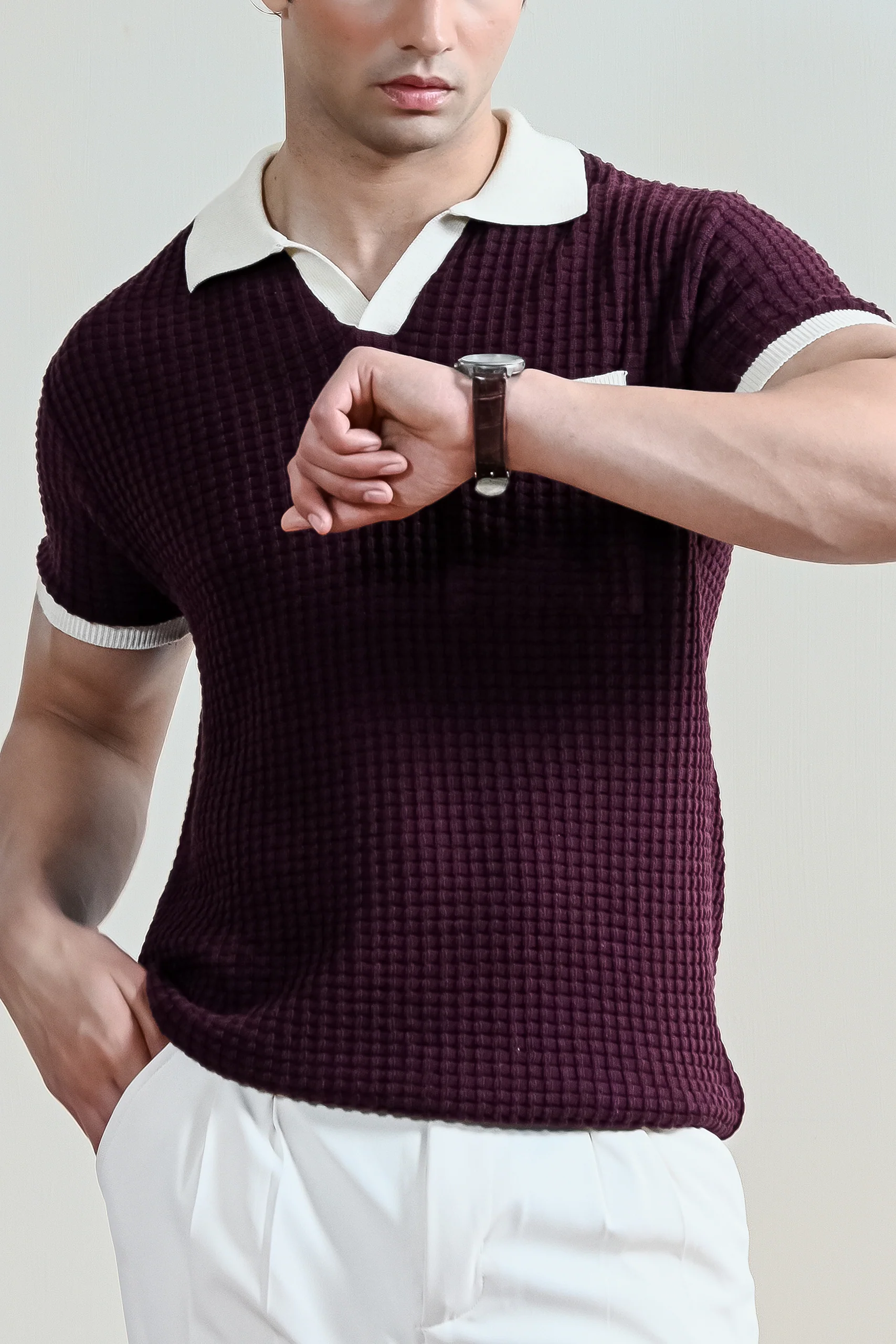 Waffle Knit Polo Shirt (MKP-14) - Image 4